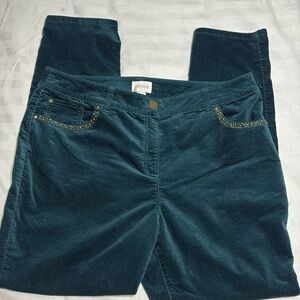 Chico's Green Velvet Rhinestone Accents Straight Leg Pants(161)